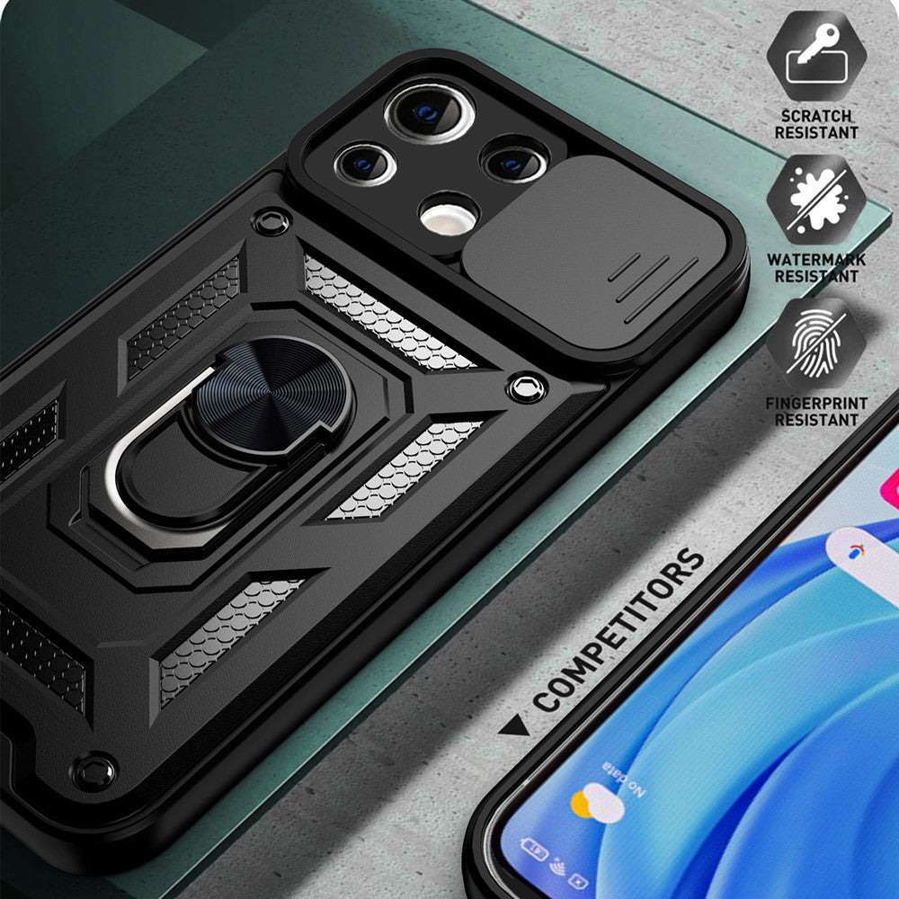 Shockproof Camera Slide Phone Case Cover with Kickstand Ring Holder for Xiaomi Mi 11 Lite 4G / 5G / 11 Lite 5G NE