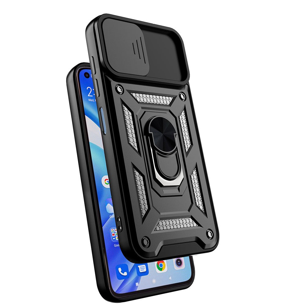 Shockproof Camera Slide Phone Case Cover with Kickstand Ring Holder for Xiaomi Mi 11 Lite 4G / 5G / 11 Lite 5G NE