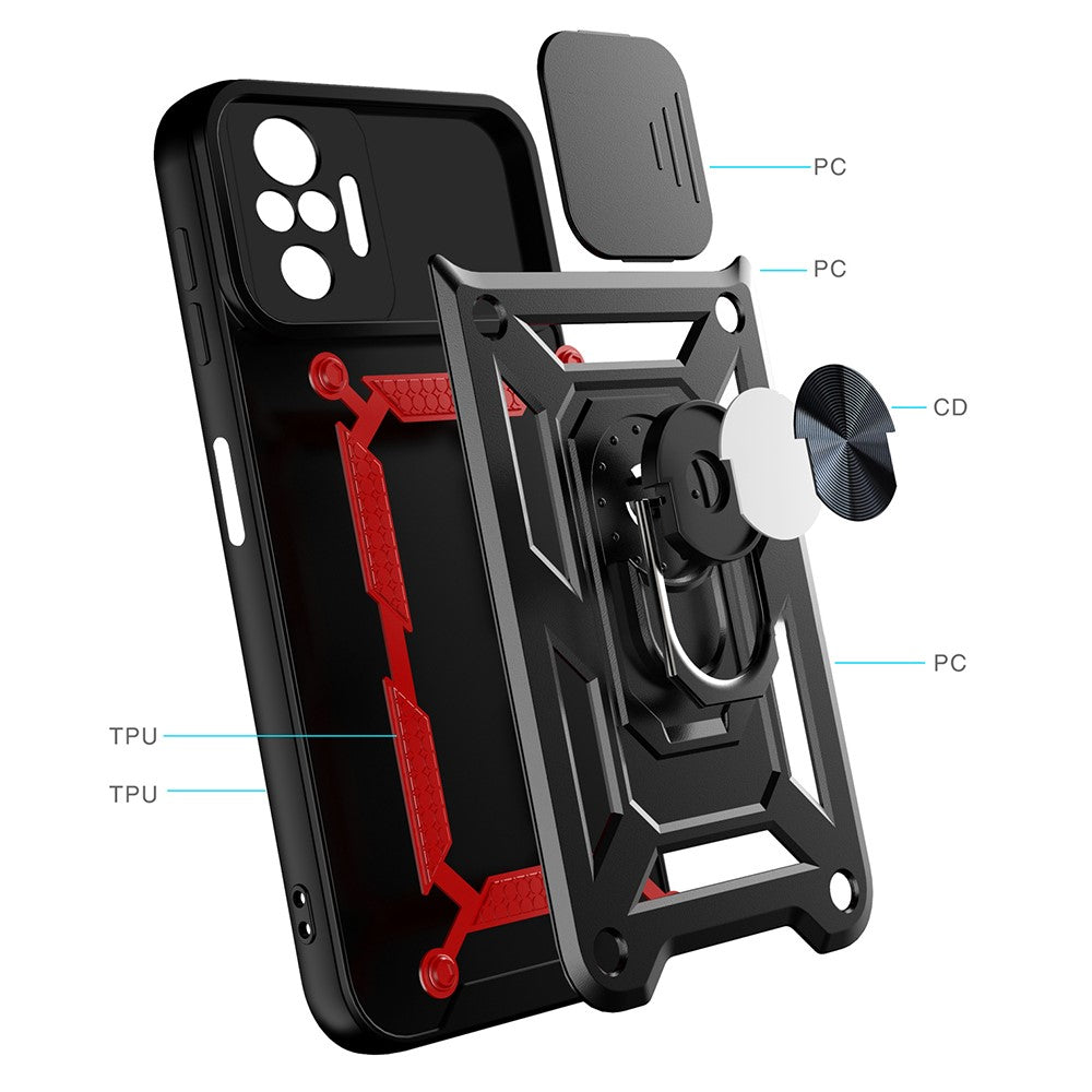 Stötsäkert hybridfodral för kamera och mobil med stativ och ringhållare för Xiaomi Redmi Note 10 Pro 4G (Global) / Note 10 Pro 4G (Indien)