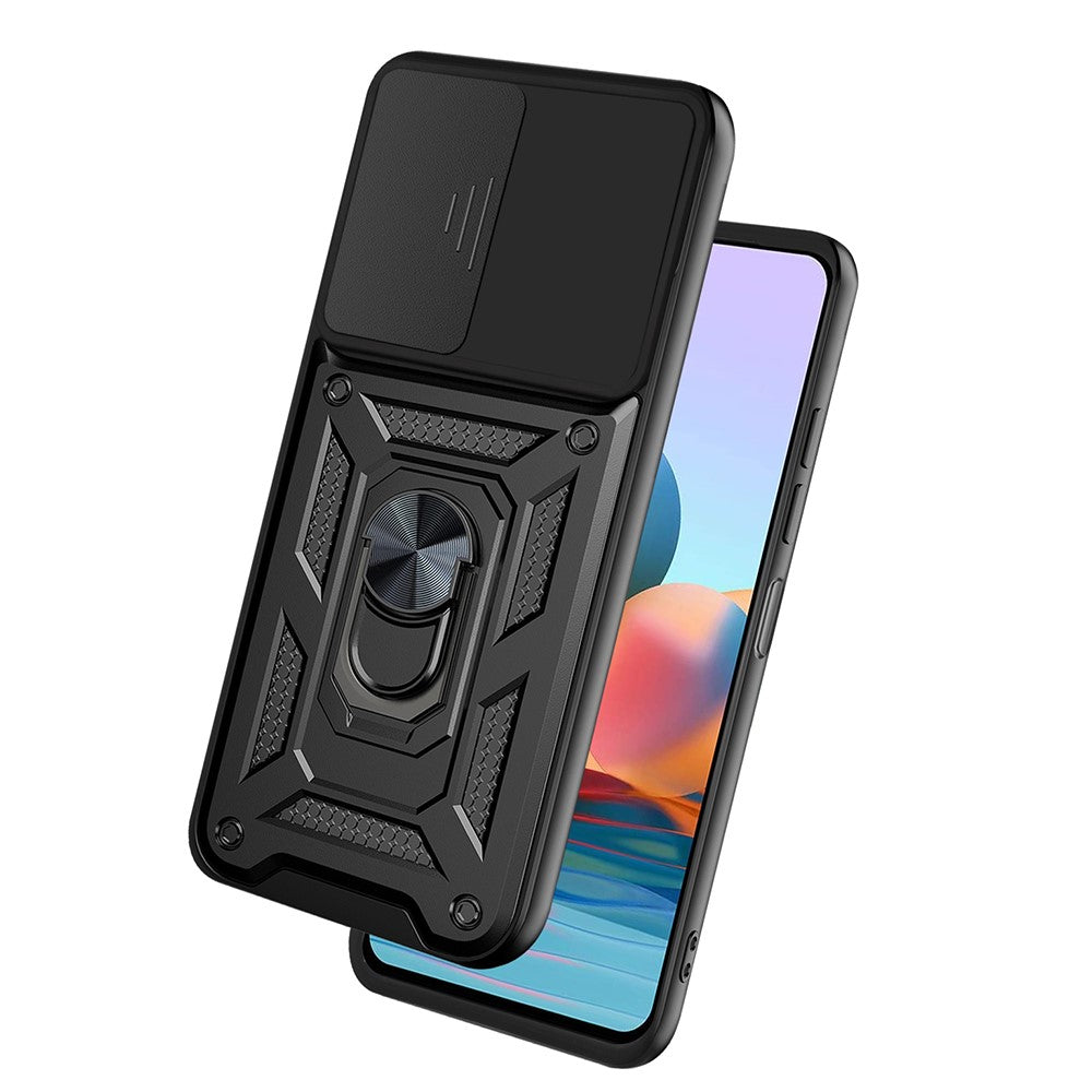 Stötsäkert hybridfodral för kamera och mobil med stativ och ringhållare för Xiaomi Redmi Note 10 Pro 4G (Global) / Note 10 Pro 4G (Indien)