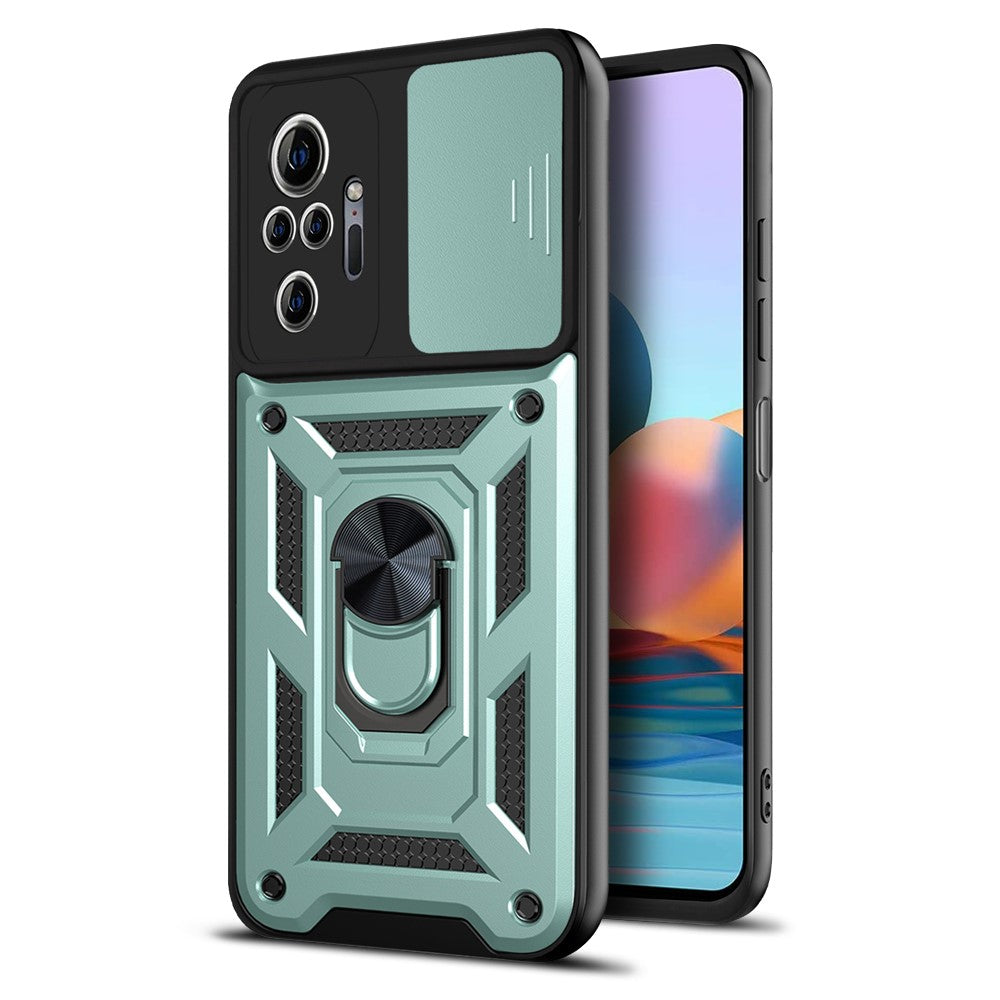 Stötsäkert hybridfodral för kamera och mobil med stativ och ringhållare för Xiaomi Redmi Note 10 Pro 4G (Global) / Note 10 Pro 4G (Indien)