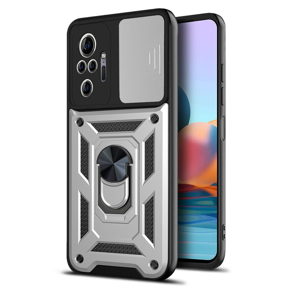 Stötsäkert hybridfodral för kamera och mobil med stativ och ringhållare för Xiaomi Redmi Note 10 Pro 4G (Global) / Note 10 Pro 4G (Indien)