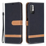 For Xiaomi Redmi Note 10 5G/Poco M3 Pro 4G/Poco M3 Pro 5G Jeans Cloth Splicing Leather Wallet Stand Phone Cover