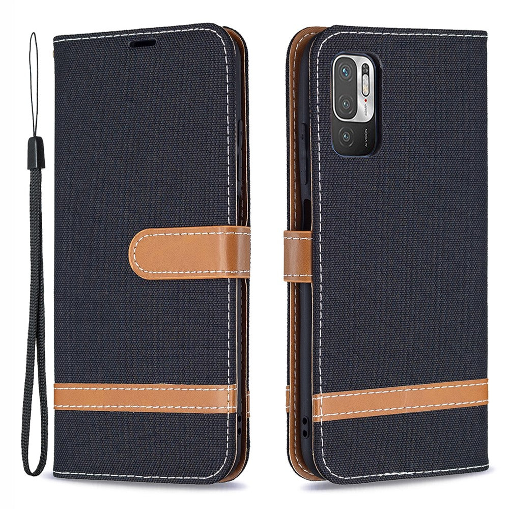 For Xiaomi Redmi Note 10 5G/Poco M3 Pro 4G/Poco M3 Pro 5G Jeans Cloth Splicing Leather Wallet Stand Phone Cover