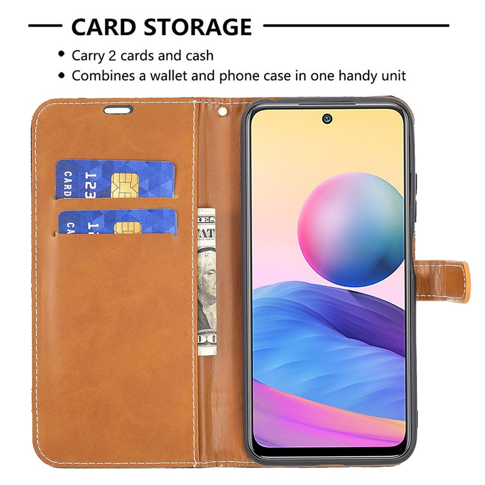 For Xiaomi Redmi Note 10 5G/Poco M3 Pro 4G/Poco M3 Pro 5G Jeans Cloth Splicing Leather Wallet Stand Phone Cover