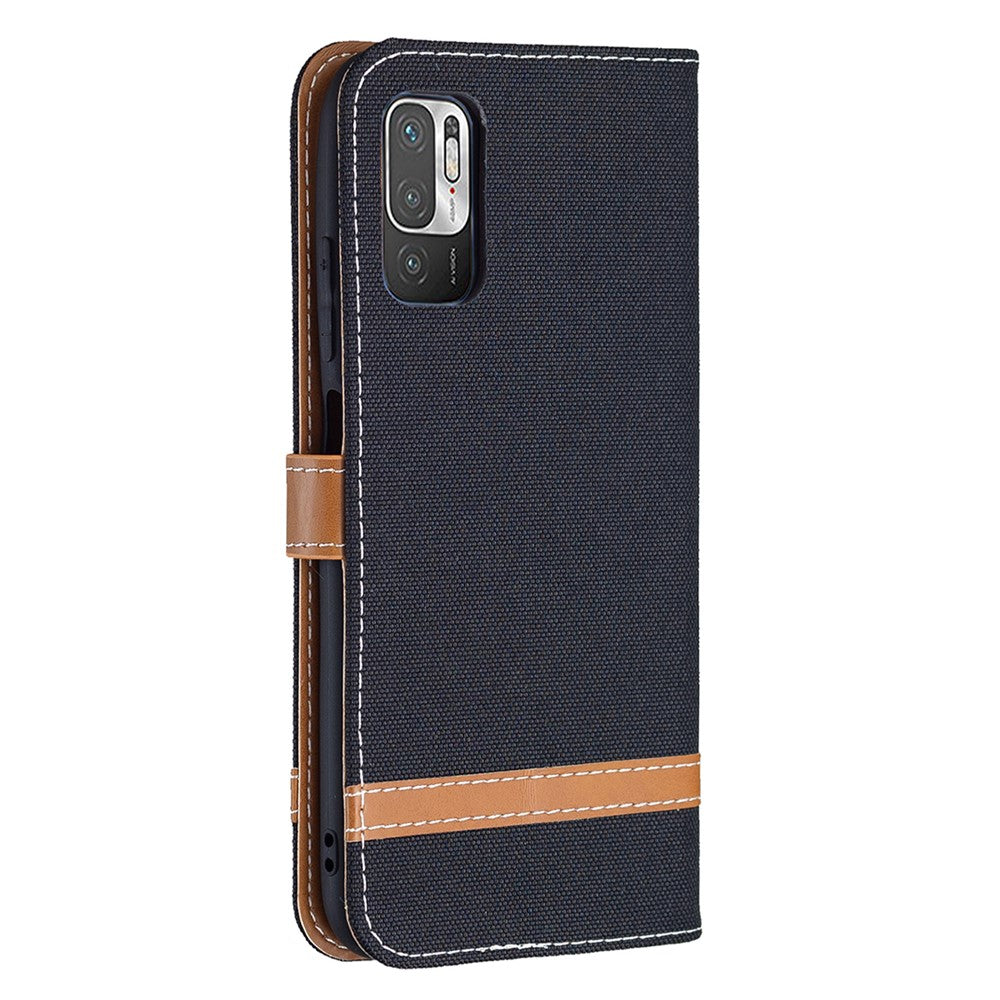 For Xiaomi Redmi Note 10 5G/Poco M3 Pro 4G/Poco M3 Pro 5G Jeans Cloth Splicing Leather Wallet Stand Phone Cover