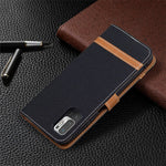For Xiaomi Redmi Note 10 5G/Poco M3 Pro 4G/Poco M3 Pro 5G Jeans Cloth Splicing Leather Wallet Stand Phone Cover