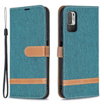 For Xiaomi Redmi Note 10 5G/Poco M3 Pro 4G/Poco M3 Pro 5G Jeans Cloth Splicing Leather Wallet Stand Phone Cover