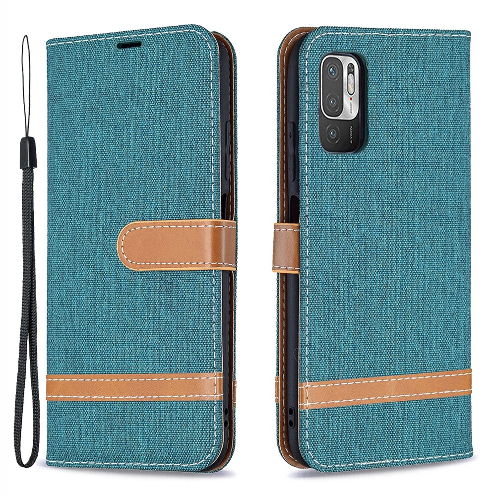 For Xiaomi Redmi Note 10 5G/Poco M3 Pro 4G/Poco M3 Pro 5G Jeans Cloth Splicing Leather Wallet Stand Phone Cover