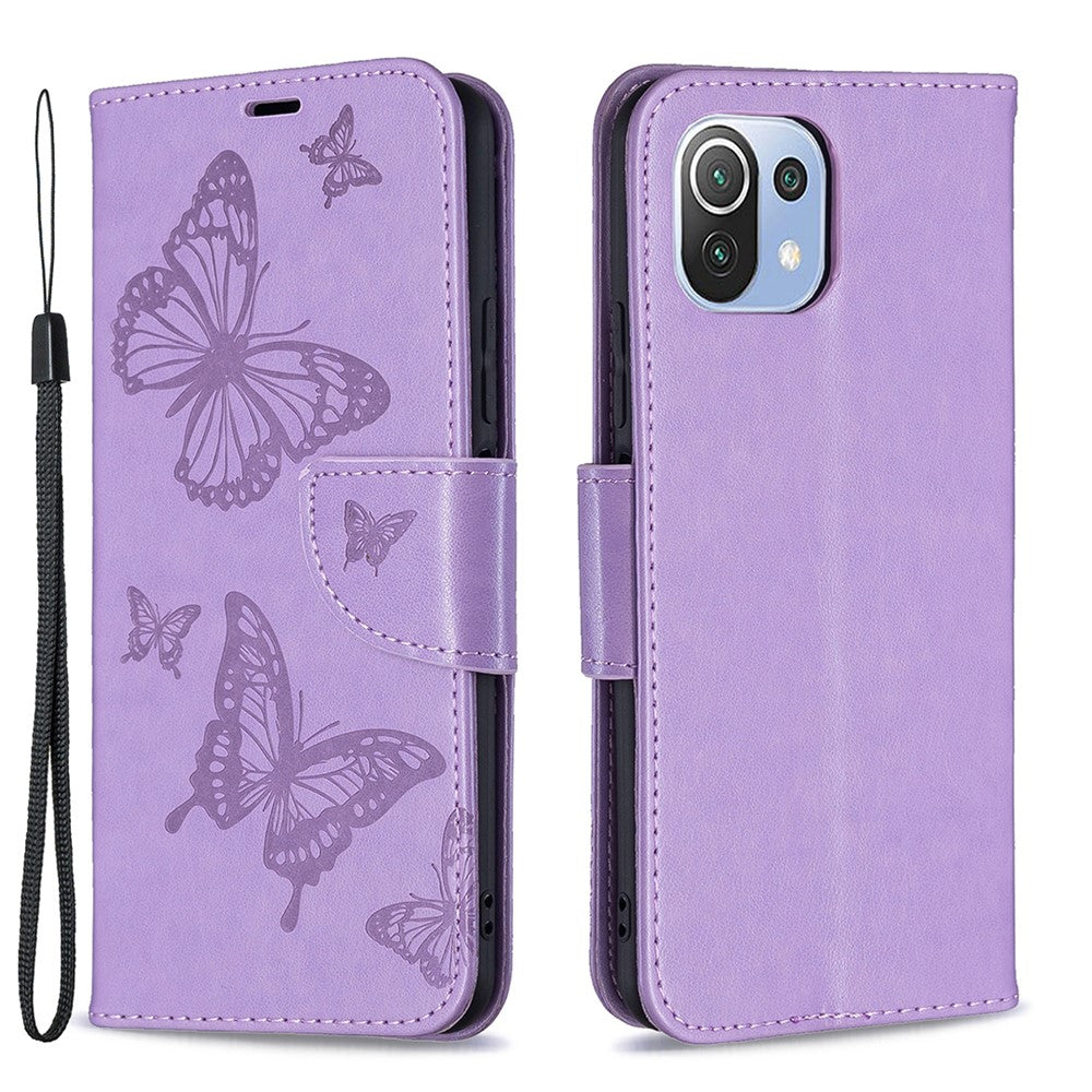 Imprint Butterfly Pattern Leather Stand Wallet Case with Strap for Xiaomi Mi 11 Lite 4G / 5G  / 11 Lite 5G NE