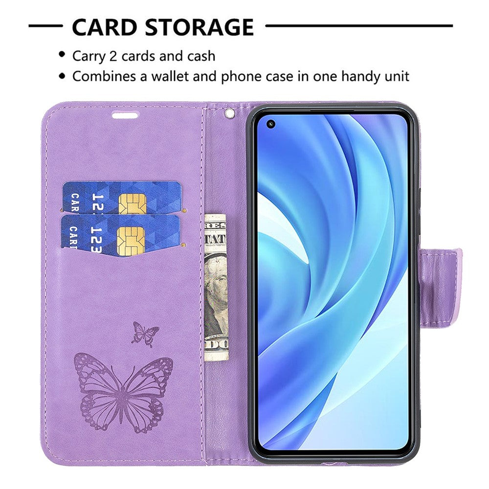 Imprint Butterfly Pattern Leather Stand Wallet Case with Strap for Xiaomi Mi 11 Lite 4G / 5G  / 11 Lite 5G NE