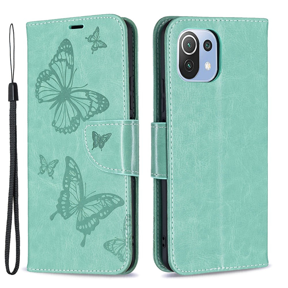 Imprint Butterfly Pattern Leather Stand Wallet Case with Strap for Xiaomi Mi 11 Lite 4G / 5G  / 11 Lite 5G NE