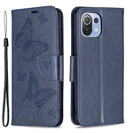 Imprint Butterfly Pattern Leather Stand Wallet Case with Strap for Xiaomi Mi 11 Lite 4G / 5G  / 11 Lite 5G NE