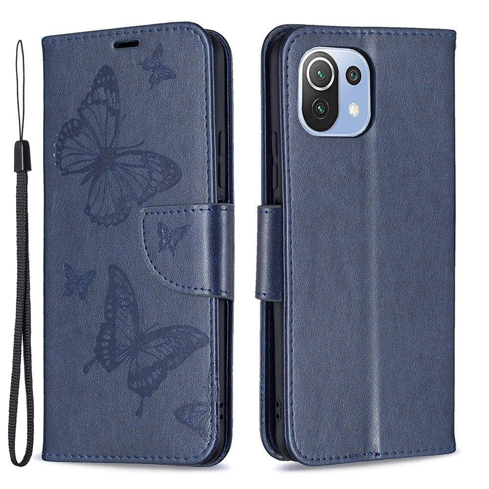 Imprint Butterfly Pattern Leather Stand Wallet Case with Strap for Xiaomi Mi 11 Lite 4G / 5G  / 11 Lite 5G NE