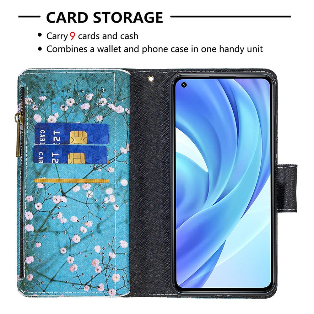 BF03 Zipper Wallet Design Leather Stand Phone Case with Pattern Printing for Xiaomi Mi 11 Lite 4G / 5G  / 11 Lite 5G NE