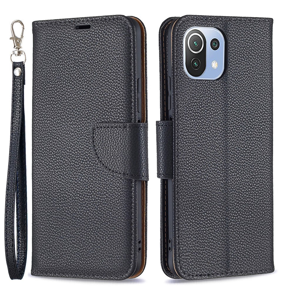 Litchi Texture Wallet Stand Leather Phone Case with Wrist Strap for Xiaomi Mi 11 Lite 4G / 5G /11 Lite 5G NE