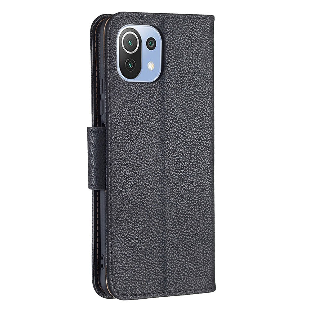 Litchi Texture Wallet Stand Leather Phone Case with Wrist Strap for Xiaomi Mi 11 Lite 4G / 5G /11 Lite 5G NE