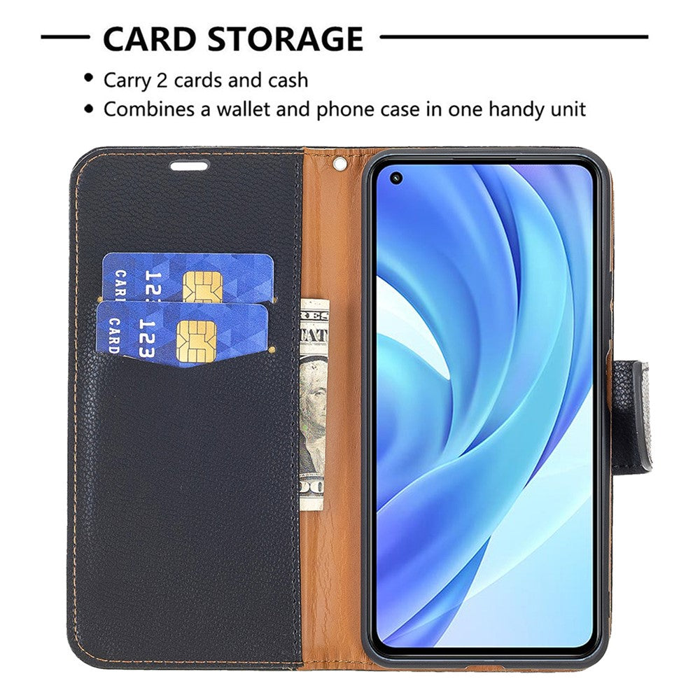 Litchi Texture Wallet Stand Leather Phone Case with Wrist Strap for Xiaomi Mi 11 Lite 4G / 5G /11 Lite 5G NE