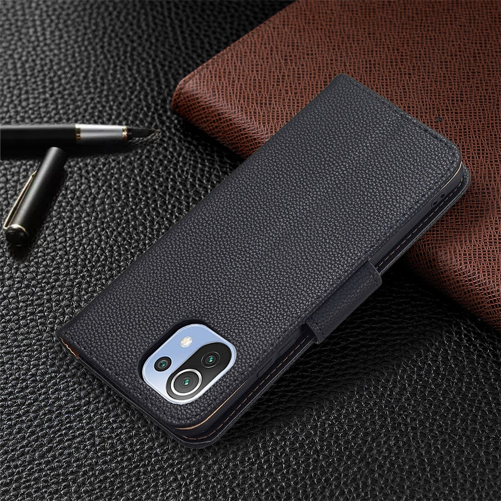 Litchi Texture Wallet Stand Leather Phone Case with Wrist Strap for Xiaomi Mi 11 Lite 4G / 5G /11 Lite 5G NE
