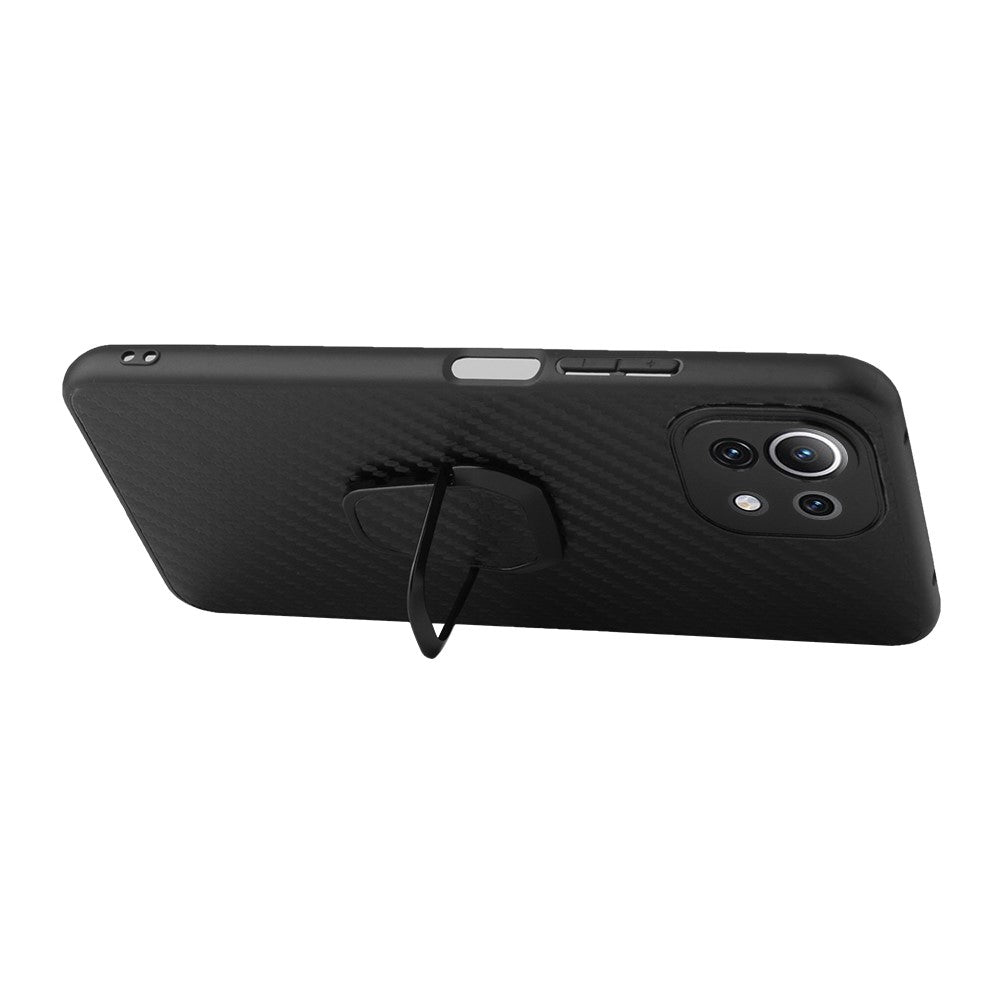 Full Body Scratch Resistant PU + TPU Ring-Shape Kickstand Protective Phone Cover for Xiaomi Mi 11 Lite 4G / 5G /11 Lite 5G NE