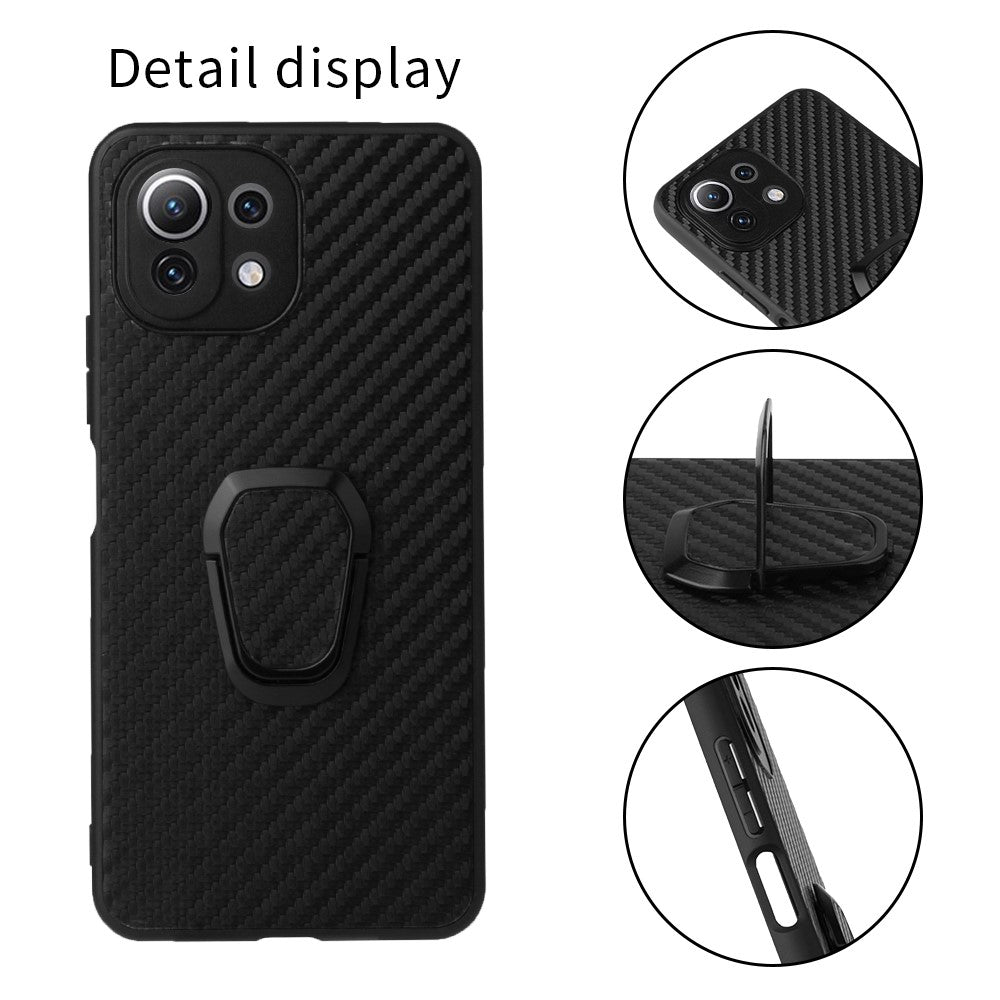 Full Body Scratch Resistant PU + TPU Ring-Shape Kickstand Protective Phone Cover for Xiaomi Mi 11 Lite 4G / 5G /11 Lite 5G NE