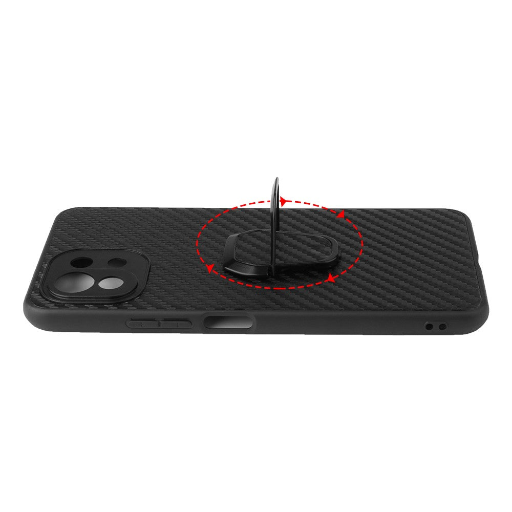 Full Body Scratch Resistant PU + TPU Ring-Shape Kickstand Protective Phone Cover for Xiaomi Mi 11 Lite 4G / 5G /11 Lite 5G NE
