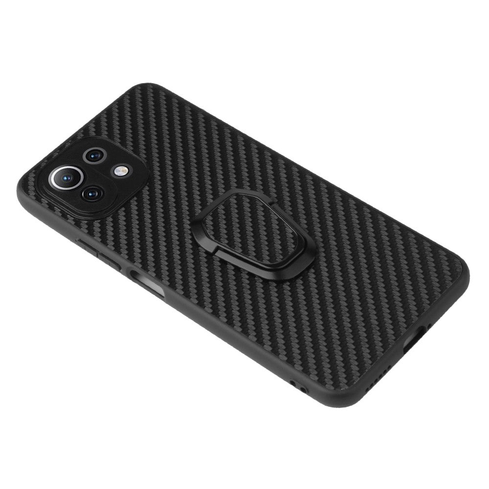 Full Body Scratch Resistant PU + TPU Ring-Shape Kickstand Protective Phone Cover for Xiaomi Mi 11 Lite 4G / 5G /11 Lite 5G NE