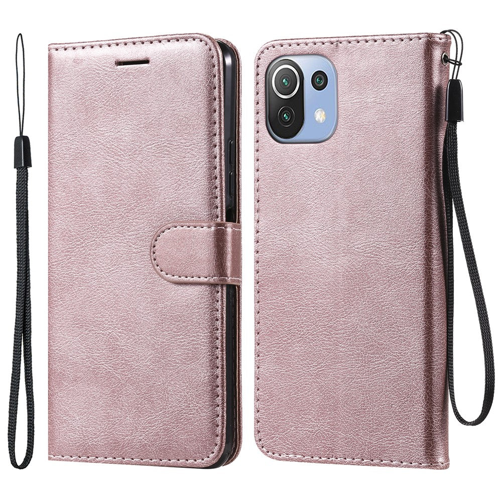 For Xiaomi Mi 11 Lite 4G / 5G  / 11 Lite 5G NE Case Solid Color Leather Mobile Cover Wallet Stand with Strap