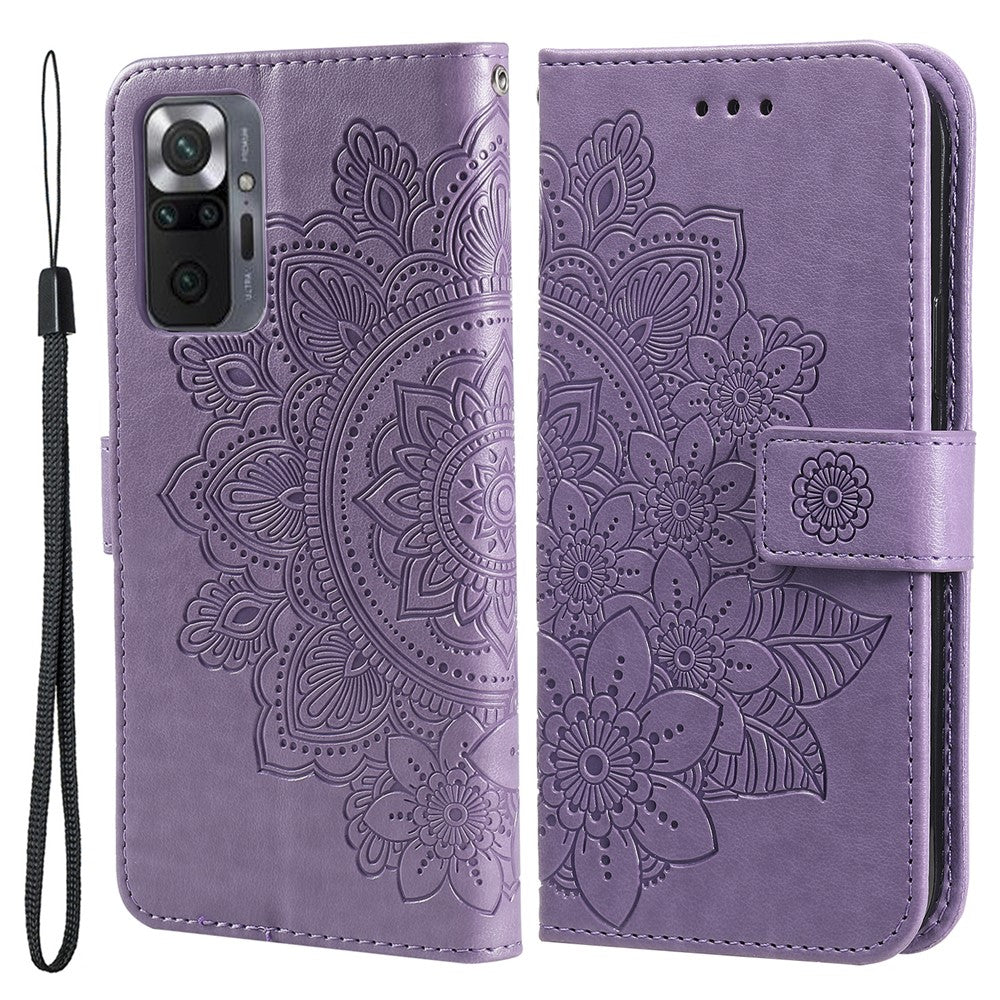 PU Leather Imprint Flowers Pattern Wallet Phone Case with Lanyard for Xiaomi Redmi Note 10 Pro Max / Redmi Note 10 Pro