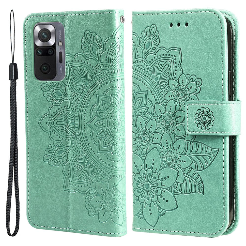 PU Leather Imprint Flowers Pattern Wallet Phone Case with Lanyard for Xiaomi Redmi Note 10 Pro Max / Redmi Note 10 Pro