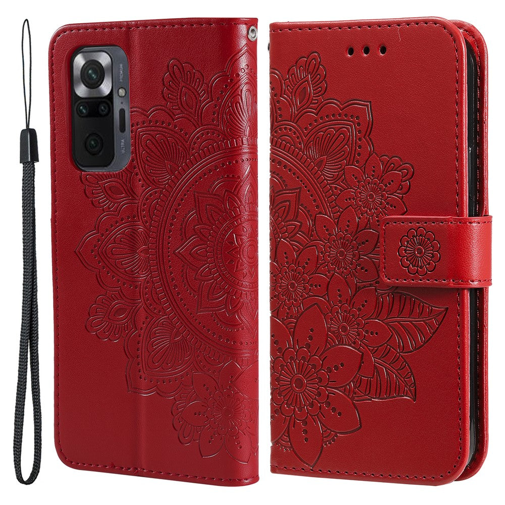 PU Leather Imprint Flowers Pattern Wallet Phone Case with Lanyard for Xiaomi Redmi Note 10 Pro Max / Redmi Note 10 Pro