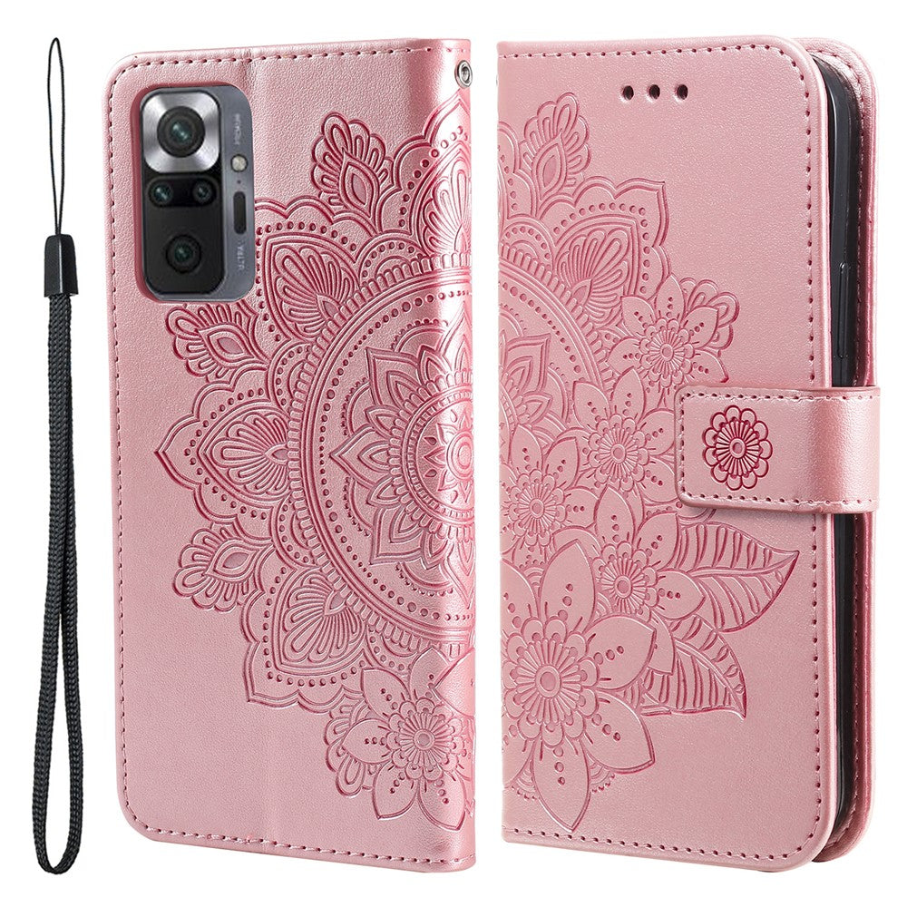 PU Leather Imprint Flowers Pattern Wallet Phone Case with Lanyard for Xiaomi Redmi Note 10 Pro Max / Redmi Note 10 Pro