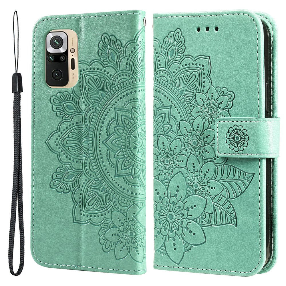 Plånboksfodral i PU-läder med tryck och blommönster och rem för Xiaomi Redmi Note 10 5G / Poco M3 Pro 5G
