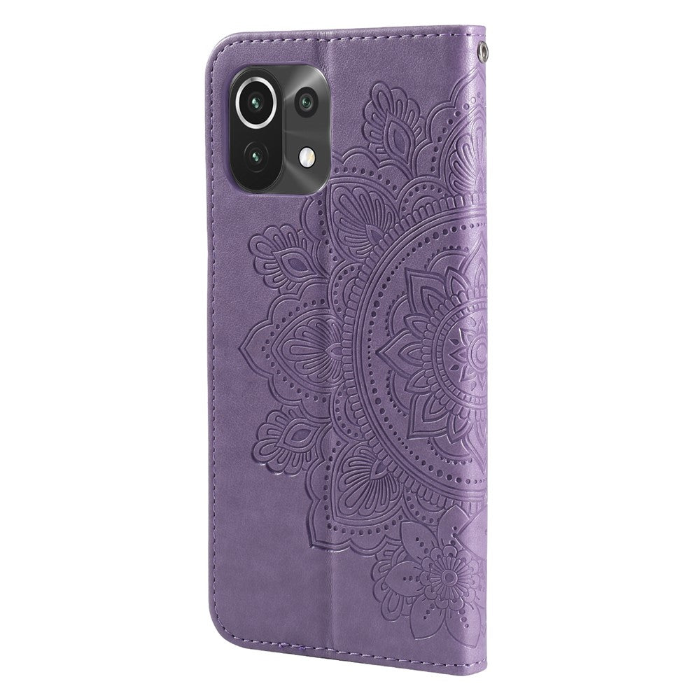 PU Leather Imprint Flowers Pattern Wallet Phone Case with Lanyard for Xiaomi Mi 11 Lite 4G / 5G /11 Lite 5G NE