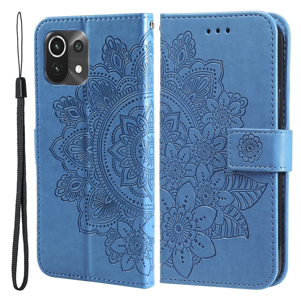 PU Leather Imprint Flowers Pattern Wallet Phone Case with Lanyard for Xiaomi Mi 11 Lite 4G / 5G /11 Lite 5G NE