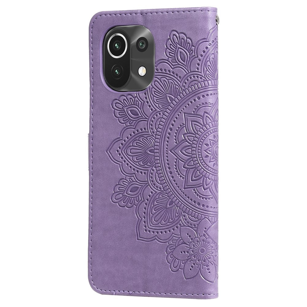 PU Leather Imprint Flowers Pattern Wallet Phone Case with Lanyard for Xiaomi Mi 11