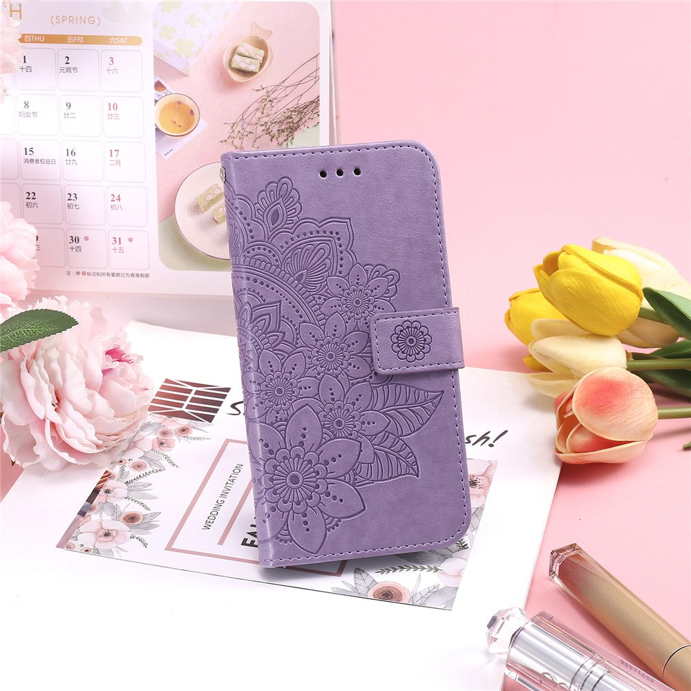 PU Leather Imprint Flowers Pattern Wallet Phone Case with Lanyard for Xiaomi Mi 11