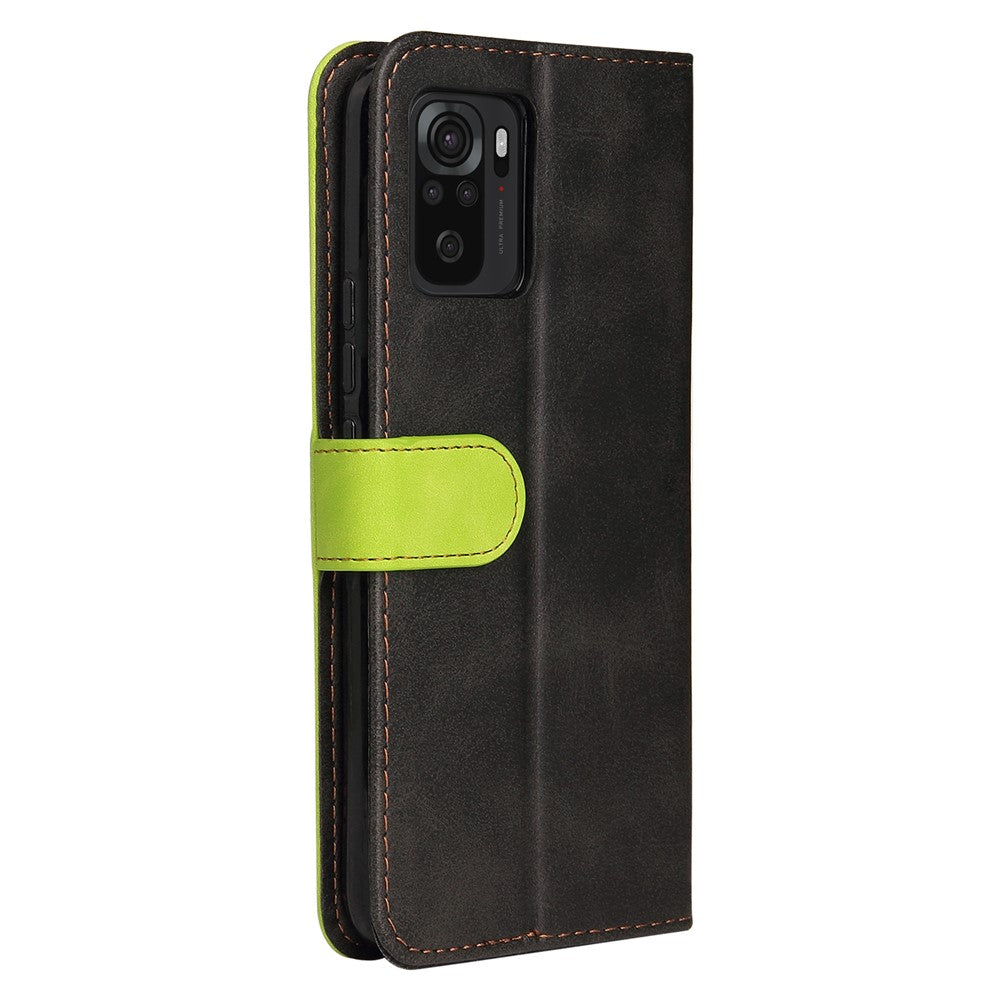 Fashion Color Splicing PU Leather Wallet Flip Protective Case Cover with Wrist Strap Magnetic Clasp for Xiaomi Redmi Note 10 5G / Note 10T 5G / Poco M3 Pro 5G / 4G