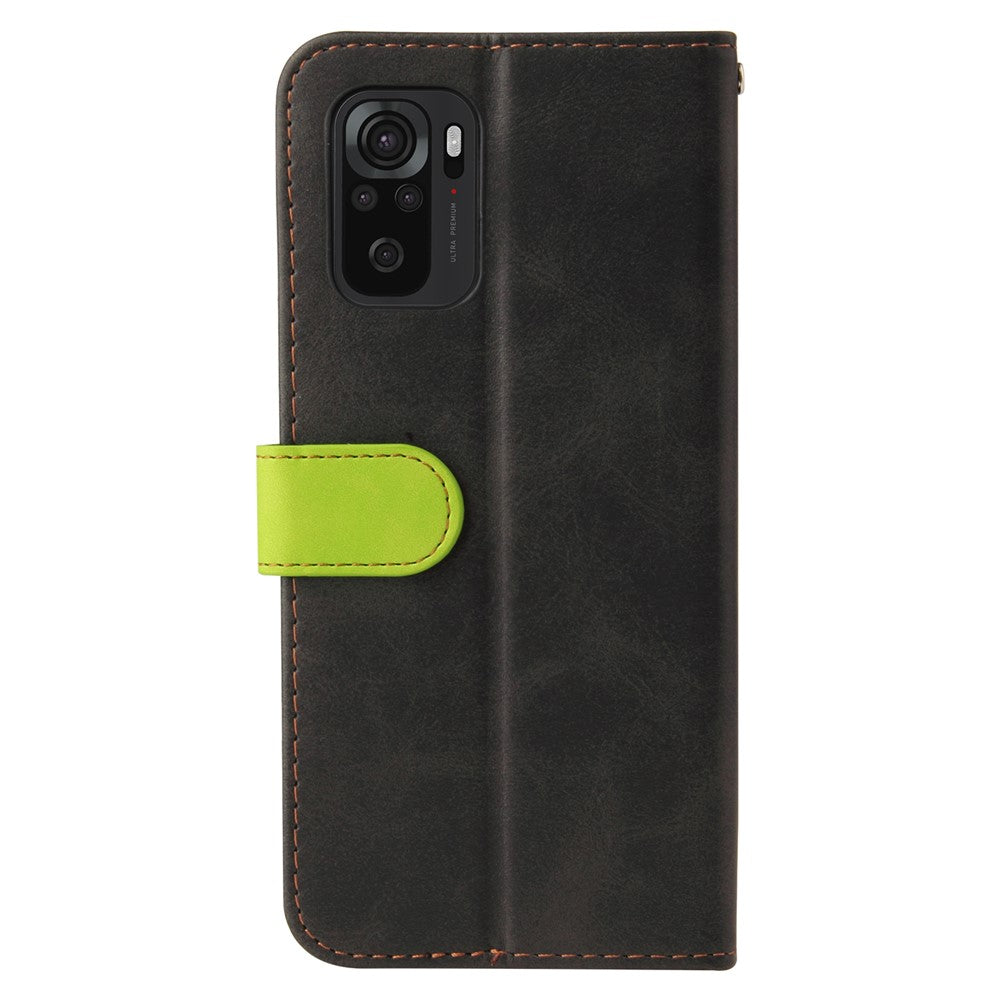 Fashion Color Splicing PU Leather Wallet Flip Protective Case Cover with Wrist Strap Magnetic Clasp for Xiaomi Redmi Note 10 5G / Note 10T 5G / Poco M3 Pro 5G / 4G