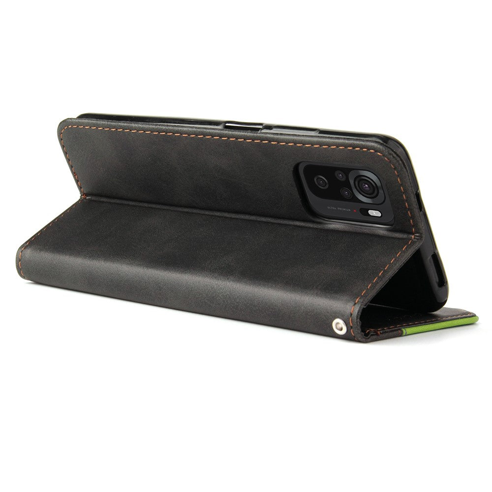 Fashion Color Splicing PU Leather Wallet Flip Protective Case Cover with Wrist Strap Magnetic Clasp for Xiaomi Redmi Note 10 5G / Note 10T 5G / Poco M3 Pro 5G / 4G