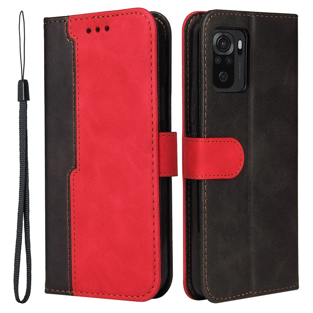 Fashion Color Splicing PU Leather Wallet Flip Protective Case Cover with Wrist Strap Magnetic Clasp for Xiaomi Redmi Note 10 5G / Note 10T 5G / Poco M3 Pro 5G / 4G
