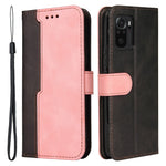 Fashion Color Splicing PU Leather Wallet Flip Protective Case Cover with Wrist Strap Magnetic Clasp for Xiaomi Redmi Note 10 5G / Note 10T 5G / Poco M3 Pro 5G / 4G