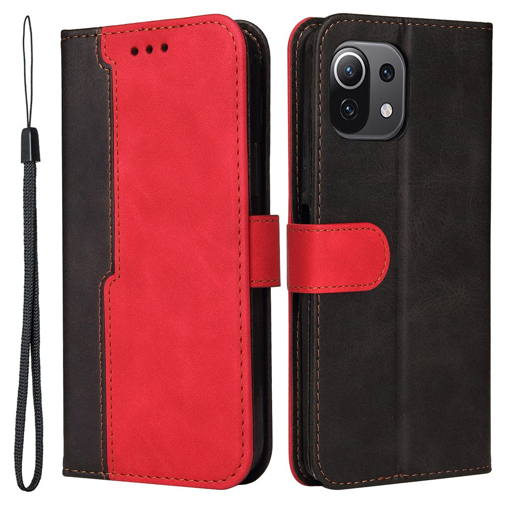 Two-Color Stitching Business Style Magnetic Soft PU Shockproof Flip Cover Wallet with Strap for Xiaomi Mi 11