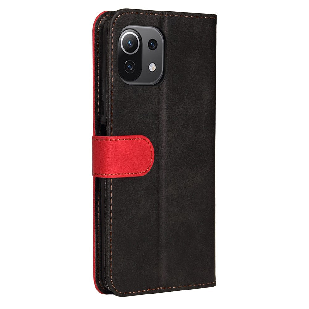 Two-Color Stitching Business Style Magnetic Soft PU Shockproof Flip Cover Wallet with Strap for Xiaomi Mi 11