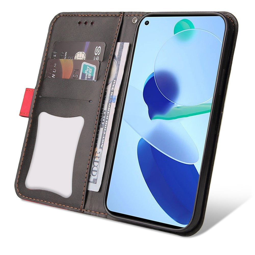 Two-Color Stitching Business Style Magnetic Soft PU Shockproof Flip Cover Wallet with Strap for Xiaomi Mi 11