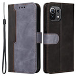 Two-Color Stitching Business Style Magnetic Soft PU Shockproof Flip Cover Wallet with Strap for Xiaomi Mi 11