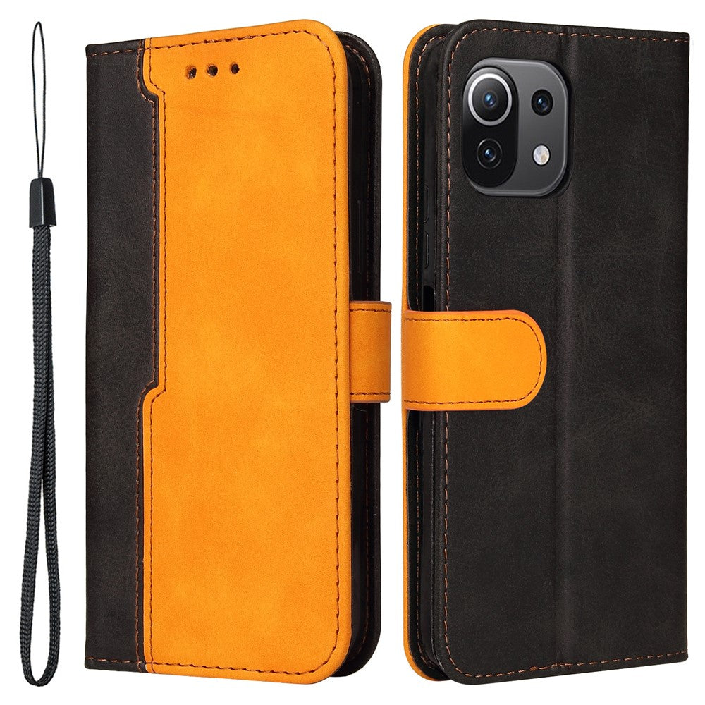 Two-Color Stitching Business Style Magnetic Soft PU Shockproof Flip Cover Wallet with Strap for Xiaomi Mi 11
