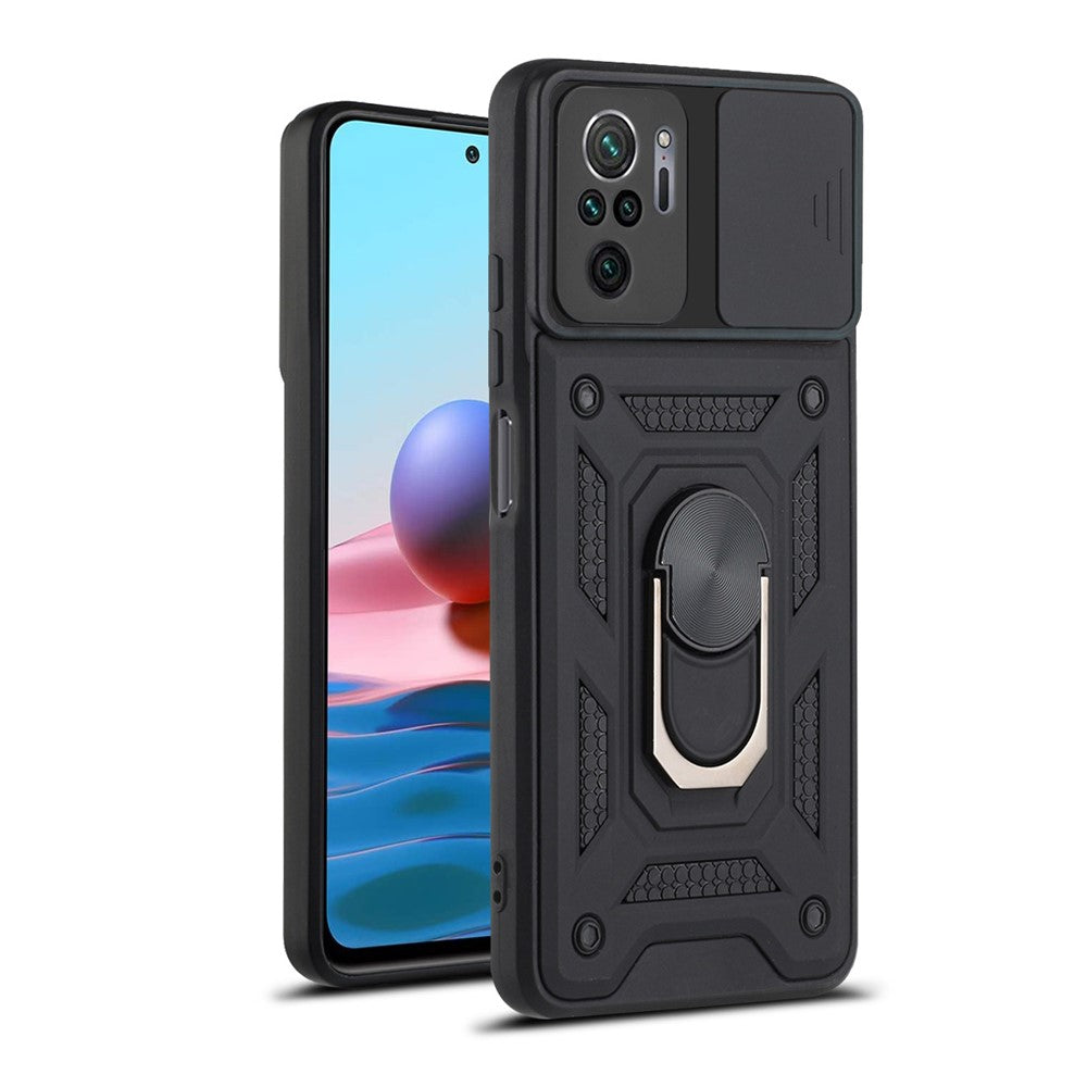 Camera Slide Shockproof Phone Case Cover with Kickstand for Xiaomi Redmi Note 10 4G / 10S 4G / Poco M5s 4G