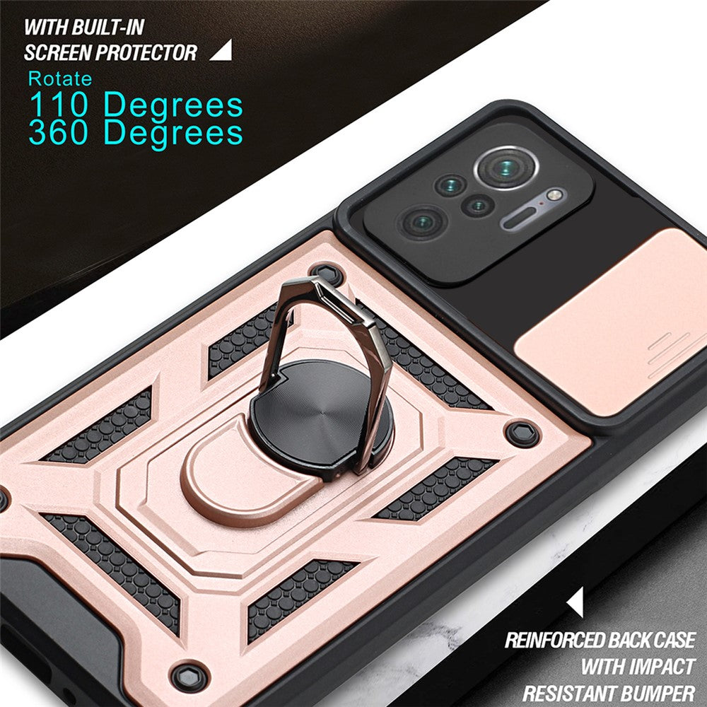 Camera Slide Shockproof Phone Case Cover with Kickstand for Xiaomi Redmi Note 10 4G / 10S 4G / Poco M5s 4G