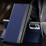 Full Protection Fall Proof Leather Phone Stand Case Shell for Xiaomi Redmi Note 10 Pro 4G (Global) / Note 10 Pro 4G (India)- Dark Blue